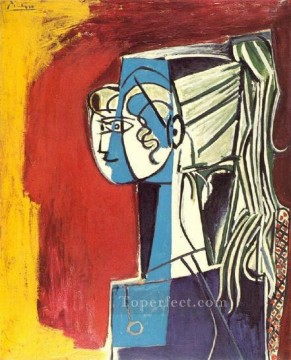 Abstract and Decorative Painting - Portrait de Sylvette David 25 sur fond rouge 1954 Cubist